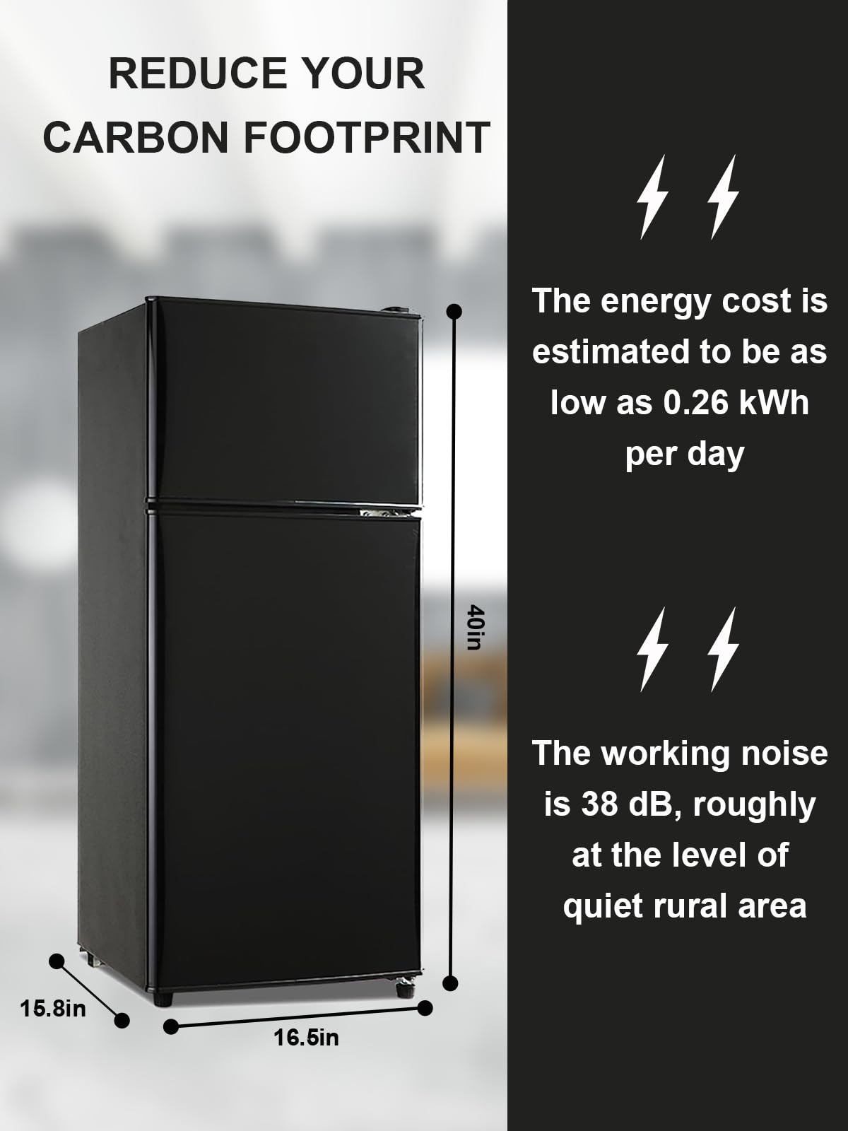 KRIB BLING Refrigerator with Freezer 3.8 Cu.Ft with 7 Level Adjustable Thermostat Control 2 Door Lock Fresh Energy Saving Top-Freezer Compact Refrigerator Black