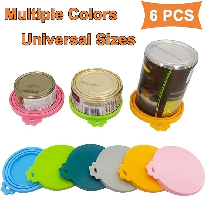 Food Can Lids, 6 Pcs Silicone Pet Food Can Covers for Dog & Cat Food, One Tin Cap Fit Most Standard Size Dog Cat Food Canned（Multicolor）