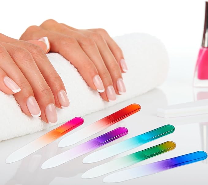 Mudder 24 Pack Mini Glass Nail File with Plastic Sleeve Small Crystal Files for Nature Czech Glass Nail Double-sided Fingernail Files for Travel Fine Grit Salon Valentine Gift Gifts(Gradient Color)