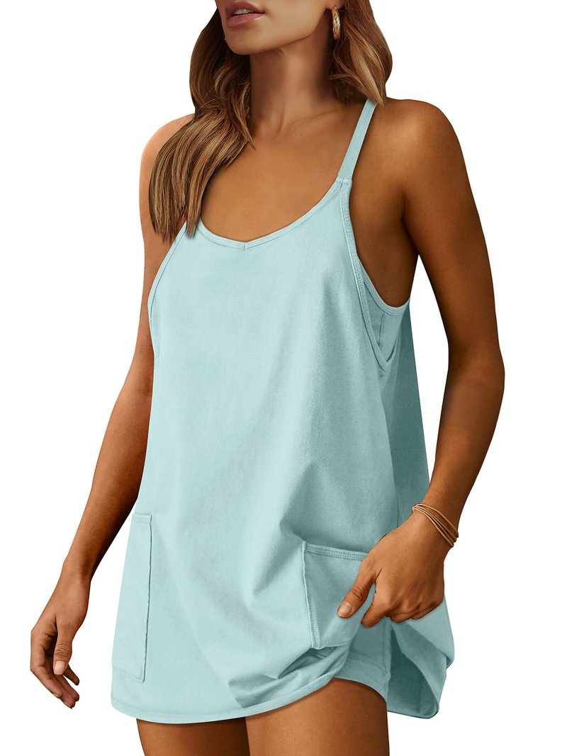 ANRABESS Women Athletic Dress Summer Tennis Workout Active Sports Mini Romper Dress Built in Shorts Travel Vacation Clothes Mint Green Small