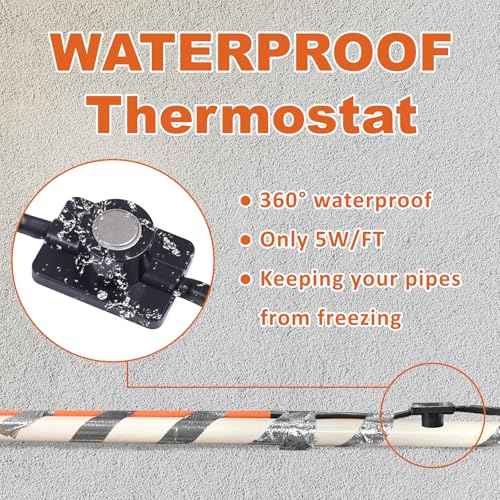 Cupohus Heat Tape for Water Pipes with Thermostat 30FT, Freeze Protection Self-Regulating Heat Trace Cable for Metal, Plastic Home Pipes, Roof and RV