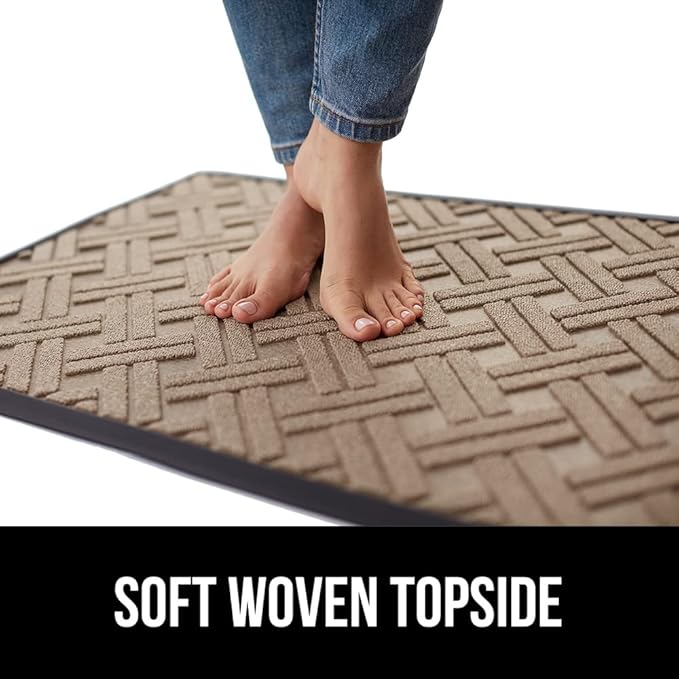 GORILLA GRIP 100% Waterproof All-Season WeatherMAX Doormat, US Designed Natural Rubber, Stain and Fade Resistant, Low Profile Indoor Outdoor Door Mats, Easy Clean Patio Mat, 17x29, Taupe Basket Weave