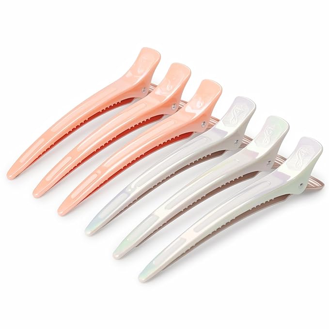 AIMIKE Extended Sectioning Hair Clips w/Built-in Silicone Band, 4.8" No-Crease Non-Slip Hair Styling Clips for Thick, Curly Hair – Blow Drying,Hair Rollers, Rust-Free –6 Pack, OpalShell Duckbill Clips