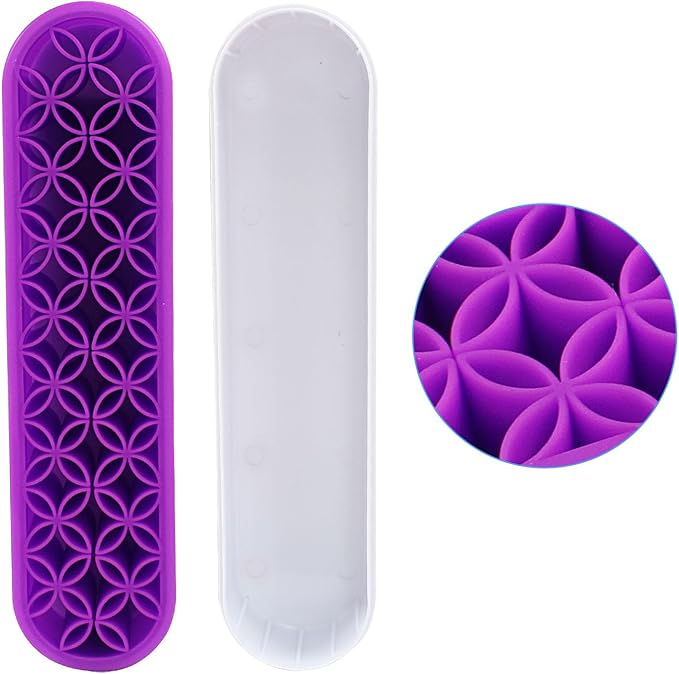 Purple Silica gel Makeup Brush Holder Box Multi-Purpose Silica gel Make Up Brush Storage Stand Rectangle Multipurpose Painting Pen Holder for Brush,Art Craft and Painting Brush
