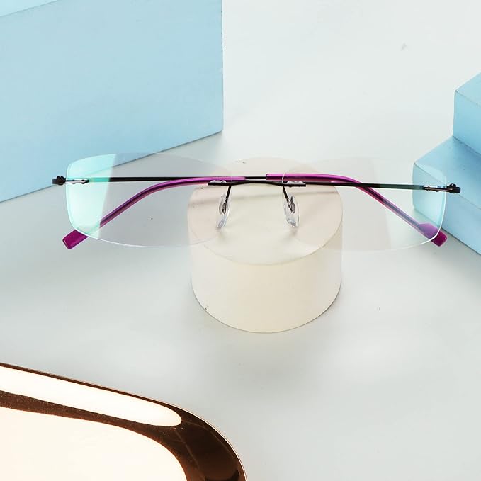 LifeArt Blue Light Blocking Computer Reading Glasses,Men's and Women's Rimless Frame (Purple, +3.00 Magnification)