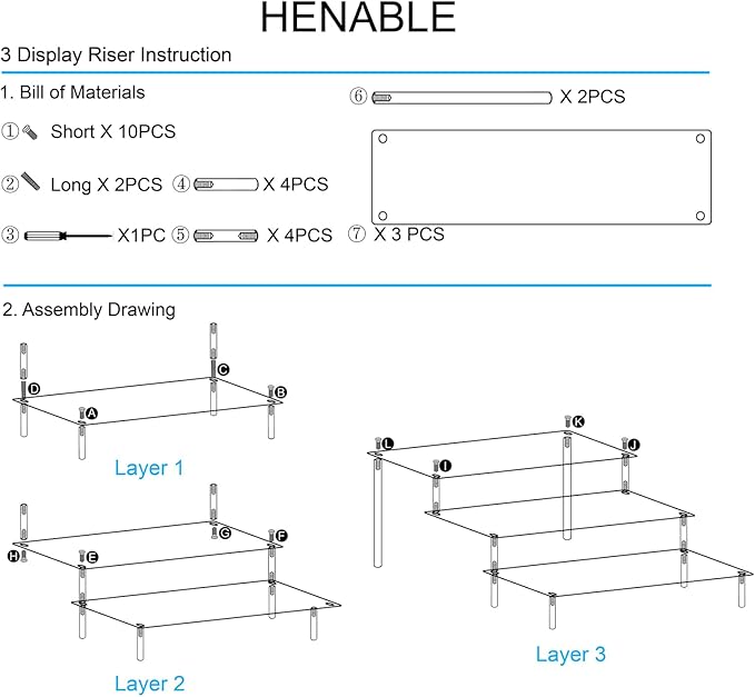 HENABLE Large Acrylic Display Risers, Perfume Stand Organizer, Clear Acrylic Shelf Risers for Display Stands for Food, Tabletop Use, Amiibo Funko POP Figure, 3 Tier Clear Cupcake Stand Risers