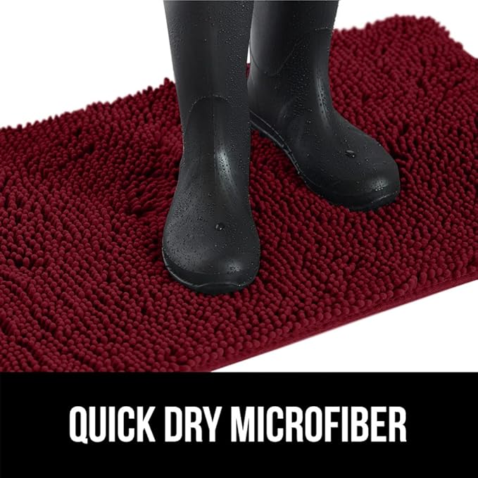 GORILLA GRIP SoakSTOPPER Dog Door Mat, 70x24 Machine Washable Rug Absorbent Doormat Captures Moisture Mud Dirt, Quick Dry Soft Chenille Entryway Rugs Indoor Entrance Mats for Dog Paws, Burgundy