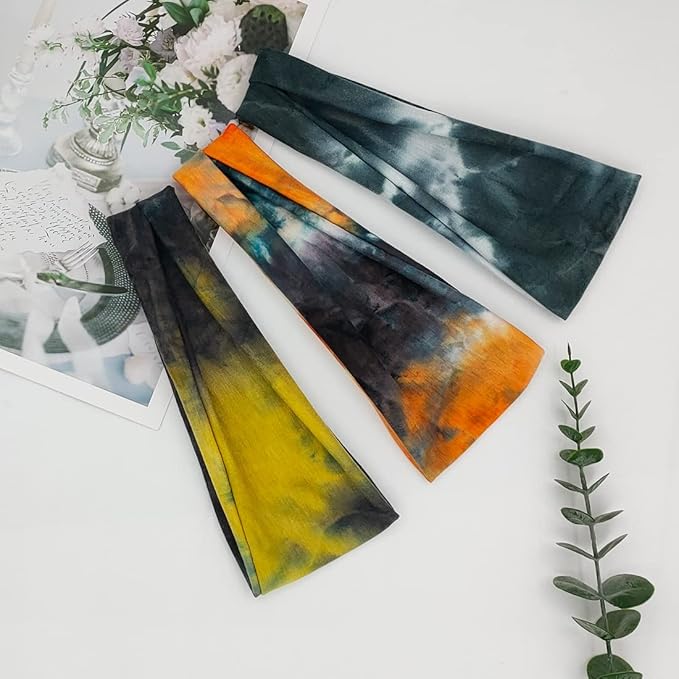YONUF Headbands For Women Workout Wide Headband Yoga Head Bands For Women's Hair Accessories Fashion Band Tie Dye 6 Pack