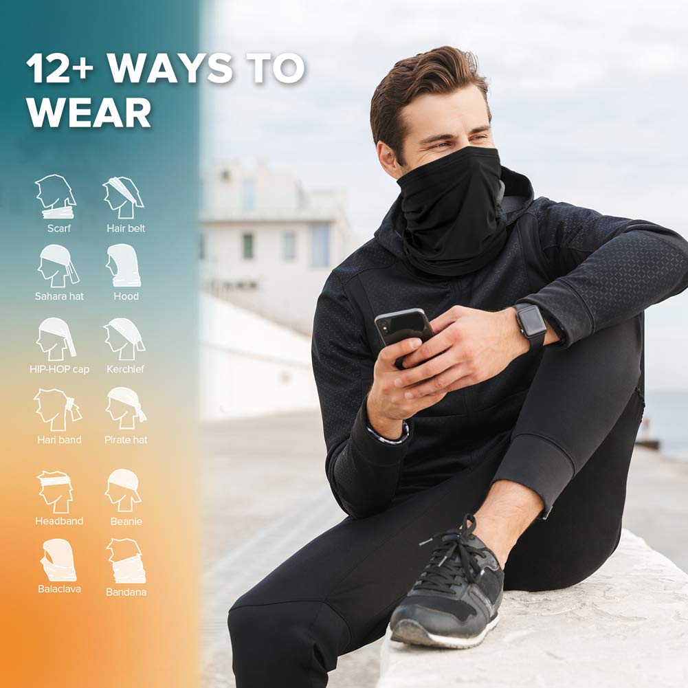 VULKIT 2 Pack Neck Gaiter Face Mask Scarf Reusable Bandanas Tube UV Protection Headwear Balaclava Outdoor Sport for Men and Women Blue