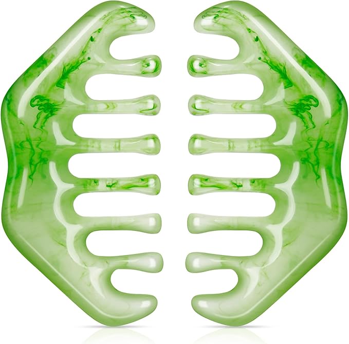 Geiserailie 2 Pcs Jade Combs Esthetician Supplies Massage Stone Hair Gua Sha Scraping Scalp Comb Facial Massage Tool Handheld Head Tools Head Caring Therapy Valentines for Women(Elegant Style)