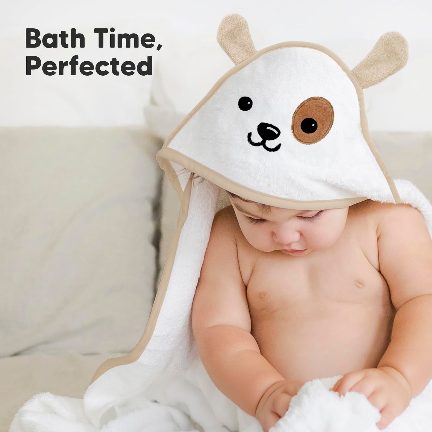 KeaBabies Hooded Baby Towel for Newborn - Viscose Derived from Bamboo Large Baby Bath Towels with Hood for Boys, Girls, Toddler, Extra Absorbent & Soft Newborn Bath Essentials (Dog, Regular)