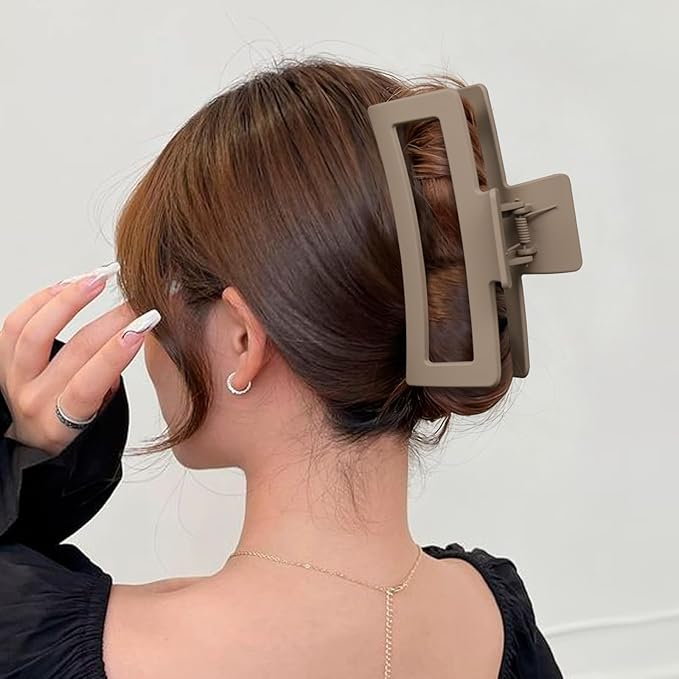 5 Inch Extra Large Claw Clips for Thick Hair and Long Hair, 4 Pack XL Jumbo Matte Rectangle Hair Clips, Oversized Non-Slip Strong Hold Jaw Clips for Women, Big Hair Accessories in Brown Tones