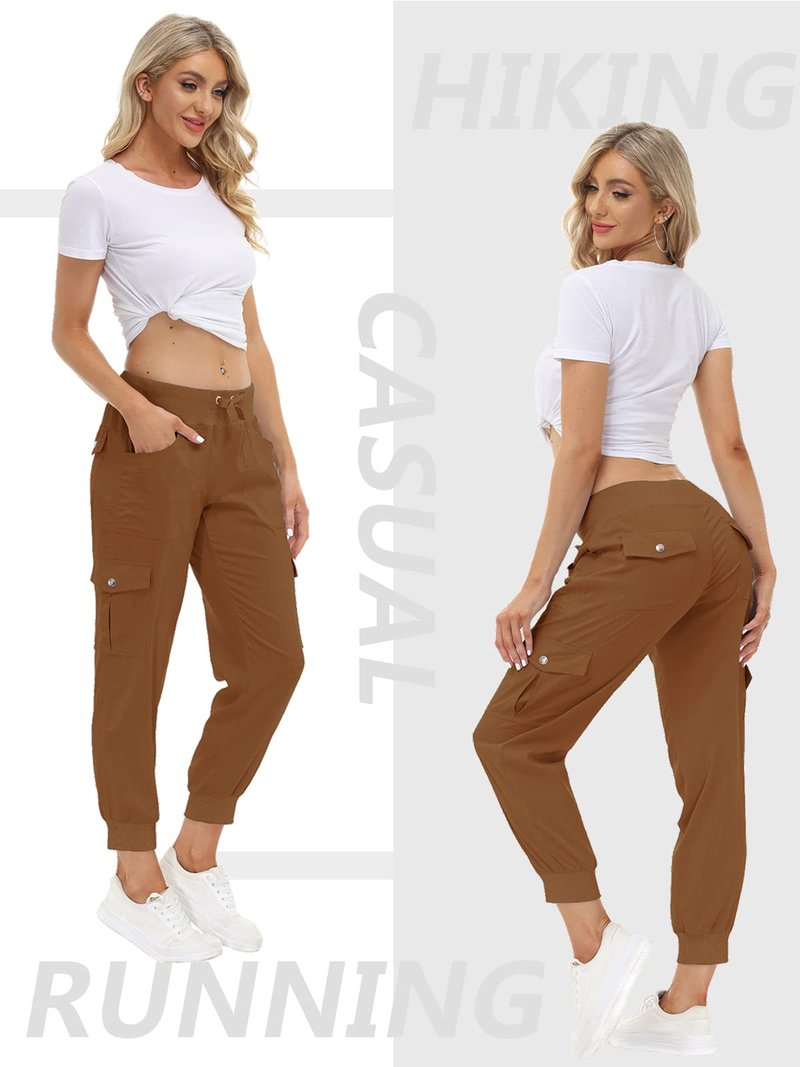 MoFiz Womens Lightweight Quick Dry Cargo Pants Outdoor Summer Travel Casual Sports Hiking Jogger Sweatpants Button Pockets Earthy Yellow XS