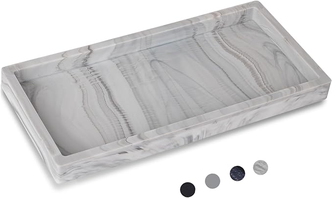 Bathroom Trays for Counter, Slicone Vanity Trays for Bathroom, Rectangle Sponge Holder for Kitchen Sink - Marble Grey