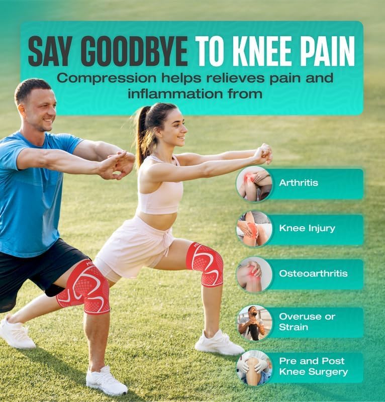 Modvel Compression Knee Brace for Women & Men - 2 Pack Knee Brace for Women Running Knee Pain, Knee Support Sleeve, Workout Sports Braces for Meniscus Tear ACL & Arthritis Pain Relief Orange XX-Large