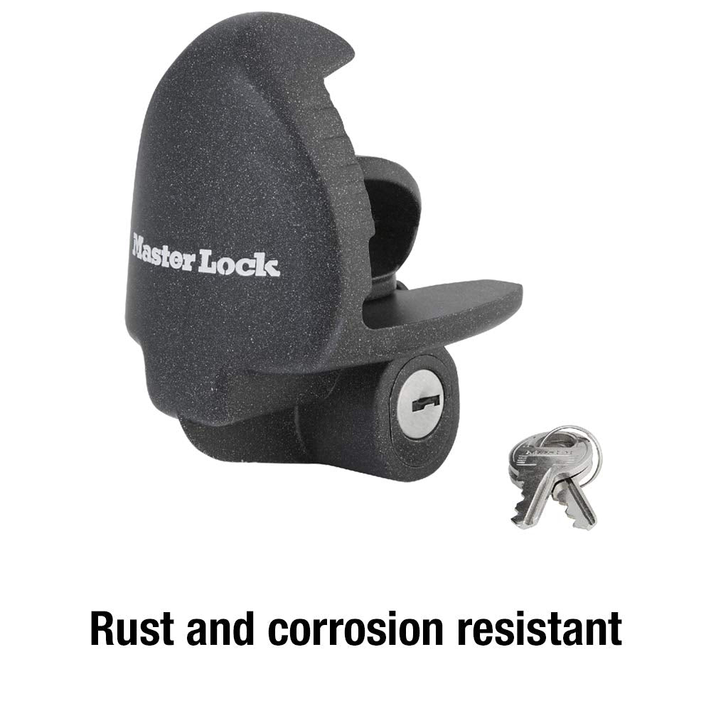 Master Lock Black Universal Size Trailer Hitch Lock, Trailer Coupler Lock for Securing RV’s, Horse Trailers, Tool Trailers and More, 379ATPY
