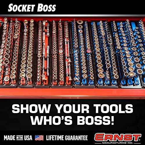 Ernst Manufacturing Socket Boss, Premium 2-Rail 3/4-Inch-Drive Socket Organizer, 19-Inch, Red - Made in the USA