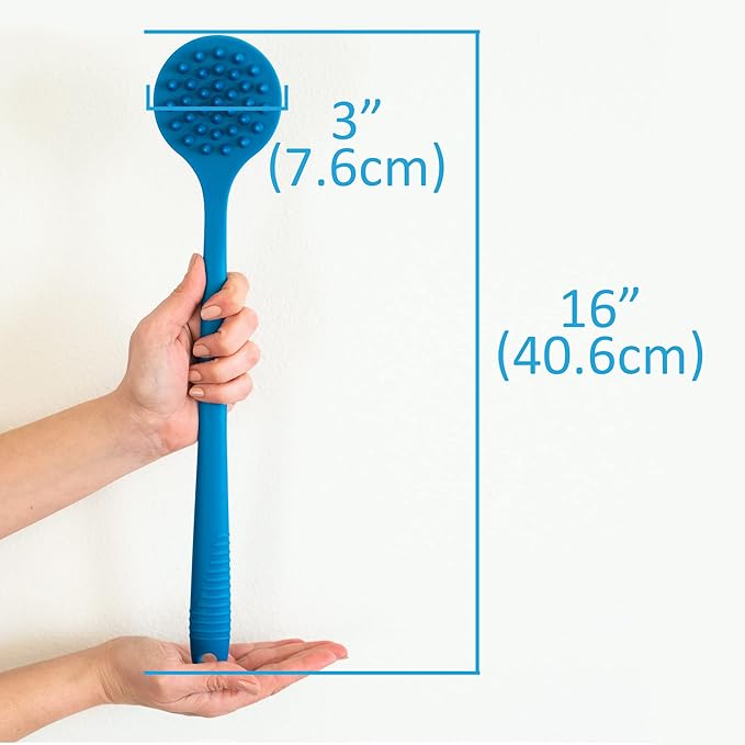 Bendable Long Handled Silicone Body Brush & Hair Scrubber - Bath Shower Back Brush, Shampoo Hair & Scalp Massager, Back Scrubber for Shower (Light Gray)