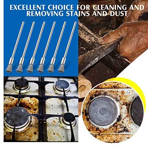 Lounsweer 10 Pcs Wire Brush Extended Cleaning End Brushes Pen Wire Scrub 3 mm Mandrel Rust Paint Removal Bits Polishing Rotary Tool Accessories, 6 mm End Scrub(Stainless Steel)