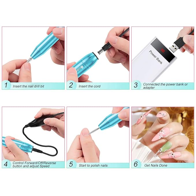 Electric Nail Drill,USB Electric Nail Drill Machine for Acrylic Nail Kit,Portable Electric Nail File Polishing Tool Manicure Pedicure Kit Efile Nail Supplies for Home Salon,Sky Blue