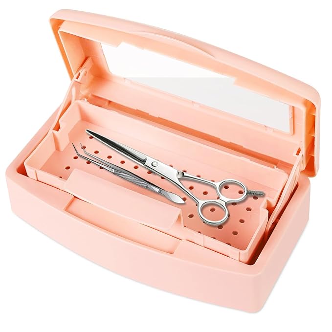 Gusnilo Sterilizer Box Nail Tool Disinfectant Jar Plastic Disinfectant Container Suitable for Nail Tools Hair Salons Beauty Centers and Manicure and Nail Equipment(Orange)