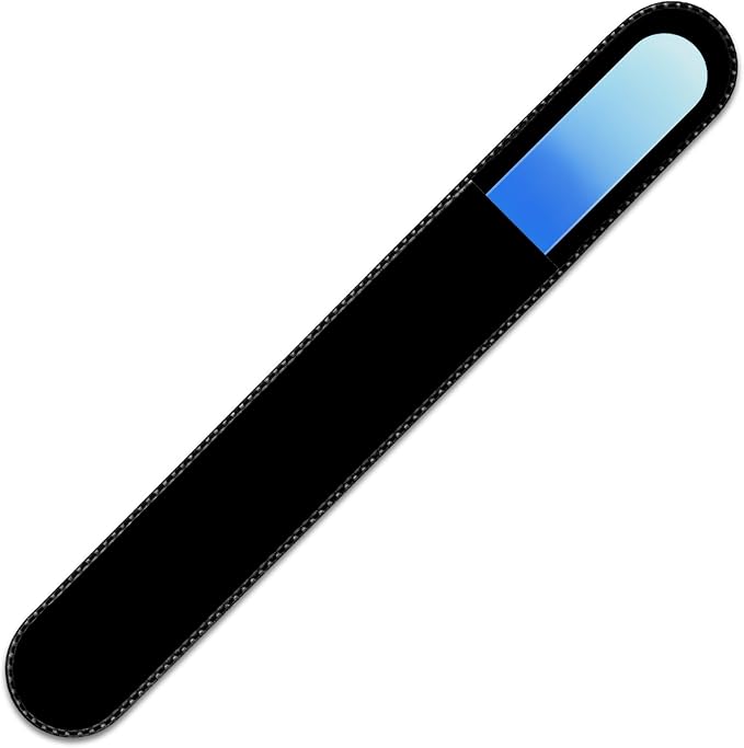 Mont Bleu Rainbow Crystal Nail File in Black Pouch - Large/Professional Size - Czech Tempered Glass - Handmade in Bohemia (Czech Republic)