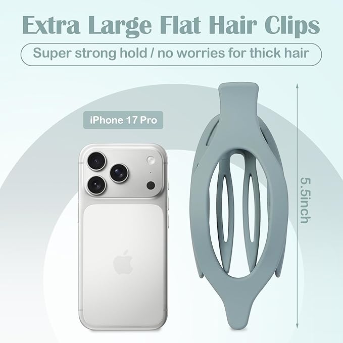 5.5 Inches Extra Large Flat Hair Clips for Women, 4 Pack XL Big Claw Clips for Thick Hair, Oversized Matte Strong Hold Non-slip Flat Claws, Blue