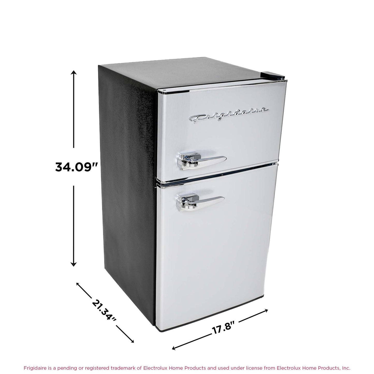 Frigidaire EFR3A1 Compact Small Top-Freezer Refrigerator, Stainless Steel Mini Bar Fridge, Platinum Series-21.26" D x 17.83" W x 33.5" H, 3.2 cu ft Double Door
