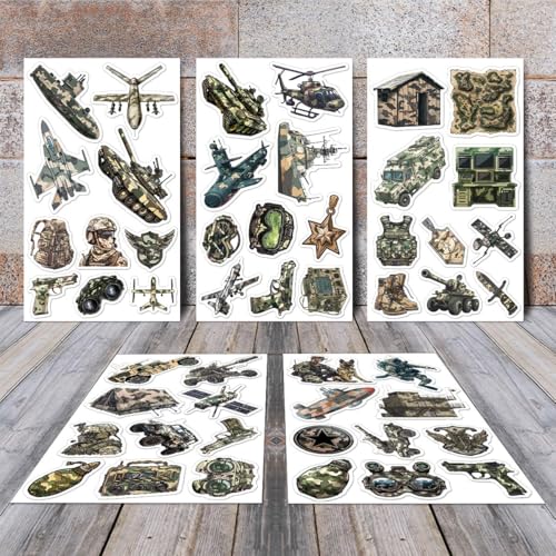 Pack 50 Pcs Vintage Army Military Stickers for Water Bottles Funny Laptop Cups Scrapbooking Luggage Teens Kids Girls Boys Adults Waterproof Aesthetic Sticker Small Vinyl Decals