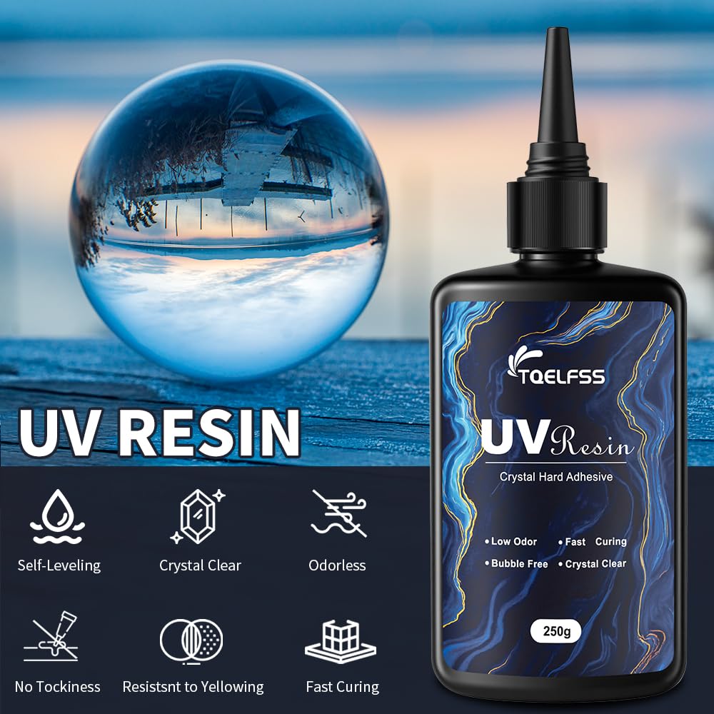 500g UV Resin,Crystal Clear,Hard UV Curing epoxy Resin, Upgraded Formula,odorless,Solar Activated Glue kit，Clear,UV Fast Curing,for DIY Making,Craft Decoration (250 g*2)