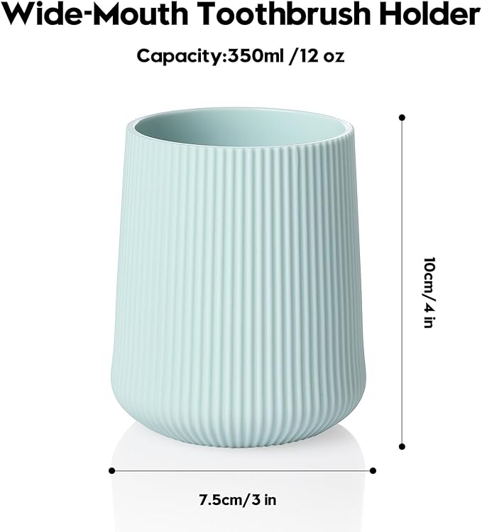 YAUKPH Green Striped Toothbrush Holder for Electric Toothbrushes Bathroom Organizer Cup for Toothpaste Kids & Adults