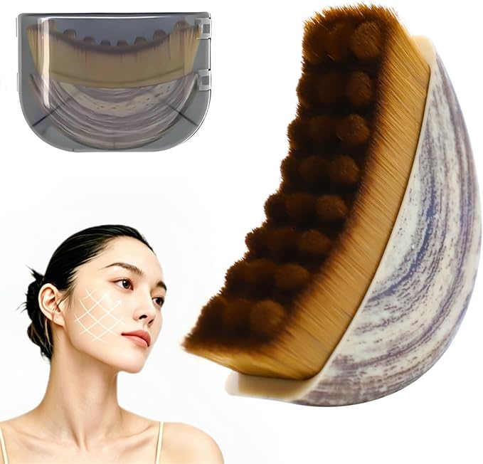 Lymphatic Contour Face Brush, Soft Bristle Drainage Massager for Jawline & Chin Sculpting, Reduce Puffiness & Lift Skin, Ergonomic Wood-Like Handle Dry Facial Brushes for Daily Lymphatic Drainage