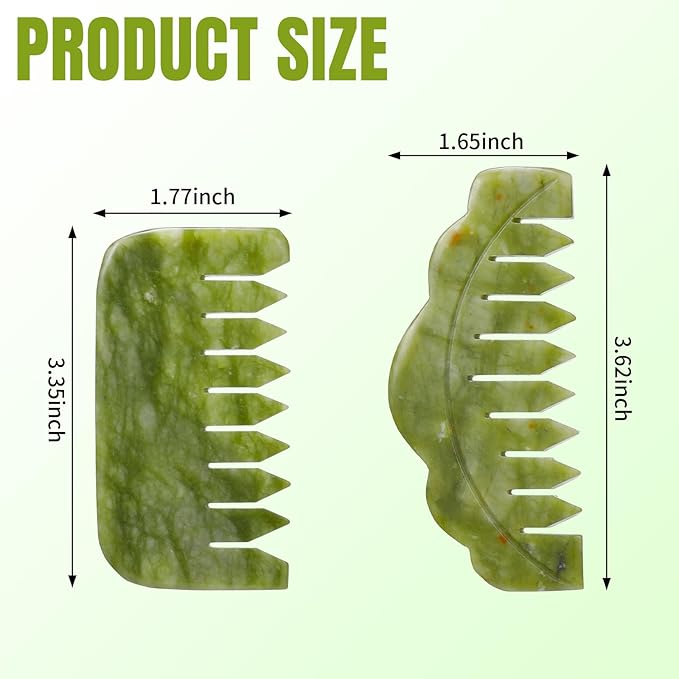 Geiserailie 2 Pcs Jade Combs Esthetician Supplies Massage Stone Hair Gua Sha Scraping Scalp Comb Facial Massage Tool Handheld Head Tools Head Caring Therapy Valentines for Women(Stylish Style)