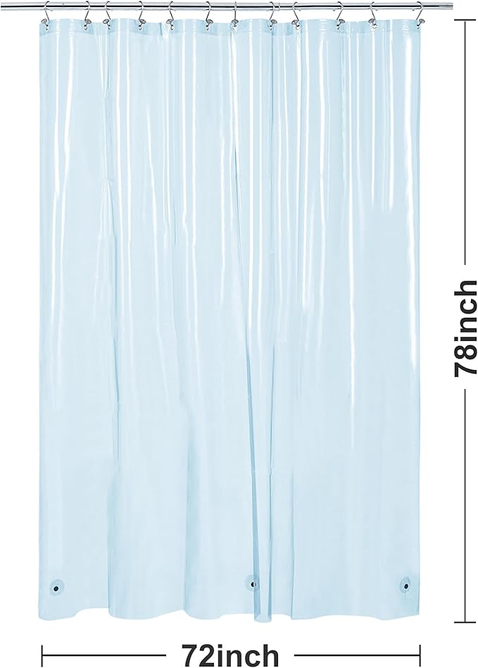 Barossa Design Clear Blue Long Shower Curtain Liner 78" Height - 3 Magnets & Waterproof Lightweight PEVA Shower Liner for Bath Tub, PVC Free, Metal Grommets, Clear Blue, 72x78