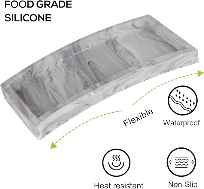 Bathroom Trays for Counter, Slicone Vanity Trays for Bathroom, Rectangle Sponge Holder for Kitchen Sink - Marble Grey