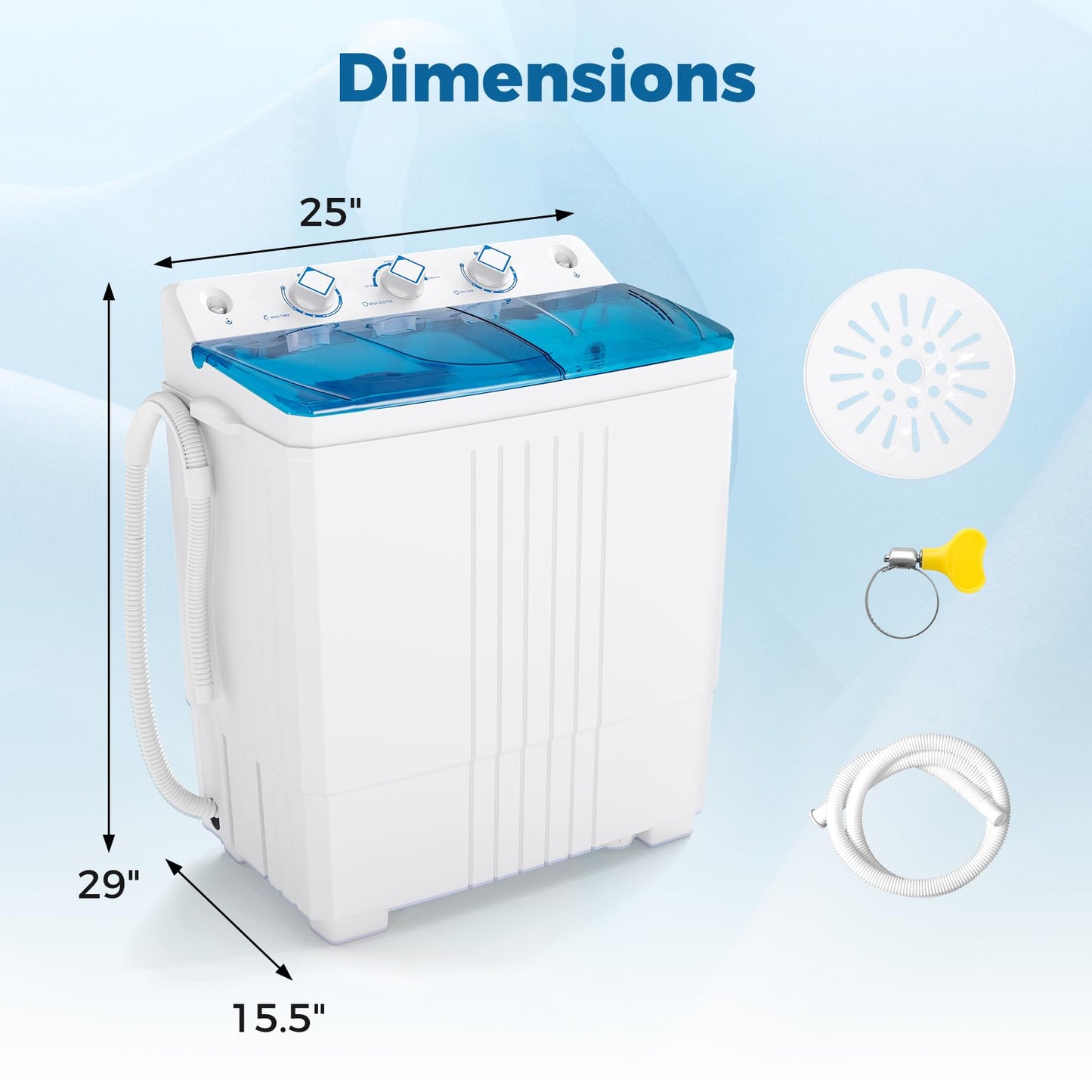 COSTWAY Portable Washing Machine, Twin Tub 20 Lbs Capacity with Drain Pump, Laundry Washer 12 Lbs and Spinner 8 Lbs with Timer Control, Perfect for Apartment Dorm RV, Blue+White