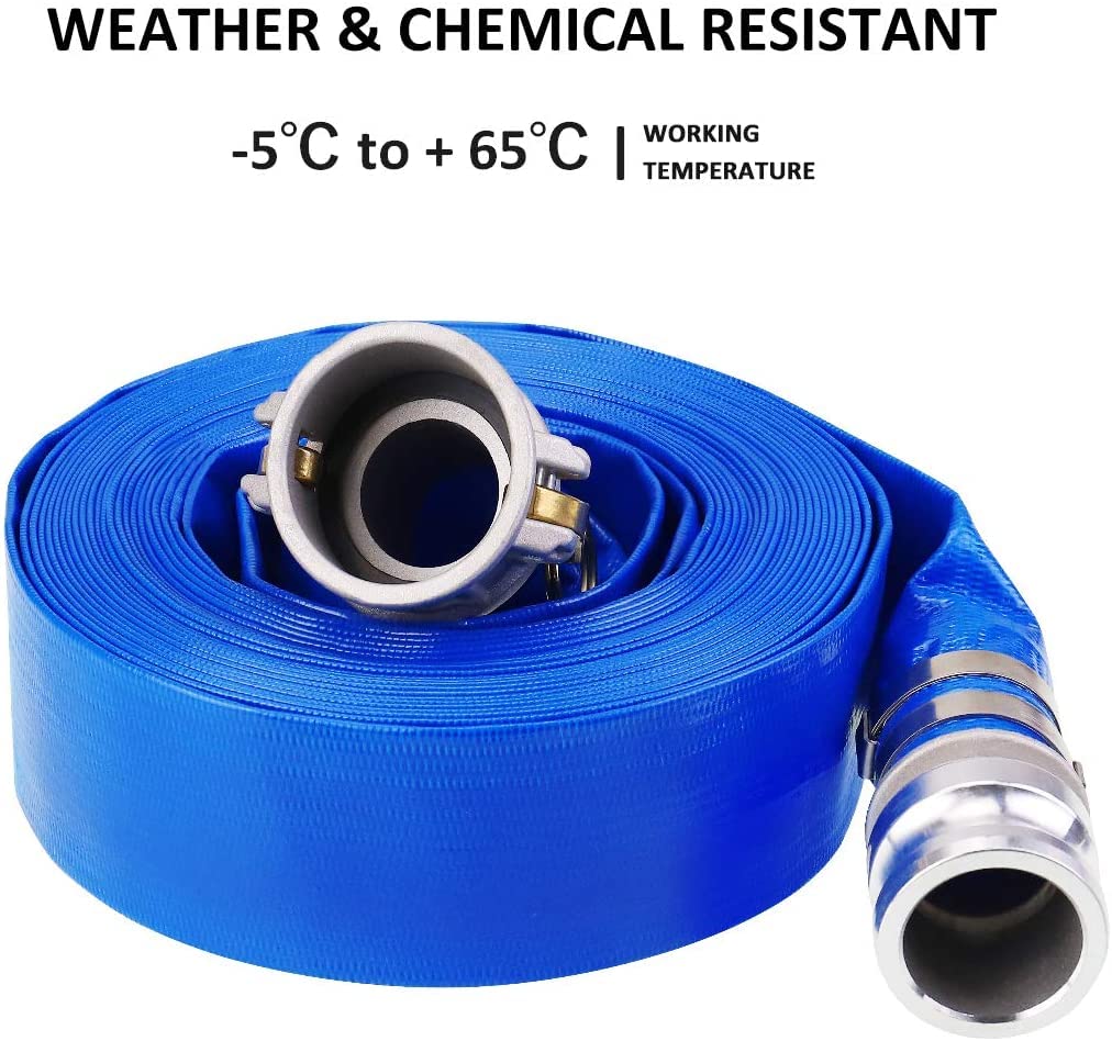 2" x 50' Blue PVC Backwash Hose with Camlock C and E Fittings, Heavy Duty Discharge Hose, Durable Reinforced Pool Drain Hose for Swimming Pools