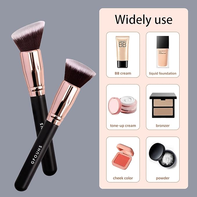 Foundation Brush For Liquid Makeup :Angled & Flat Top Kabuki Brush Synthetic Professional Makeup Brush For Liquid,Cream,and Powder-Buffing,Blending,Flawless Face Brush(GFOUNS-BR003-2P)