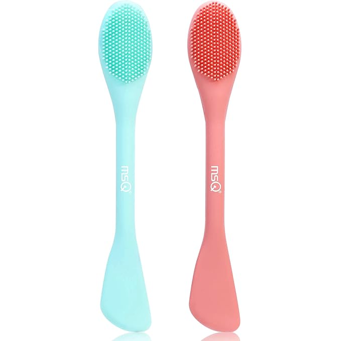MSQ Silicone Face Mask Brush, Soft Facial Cleansing Scrubber, 2 Pack Double-End Facial Mask Brush for Mud, Clay, Charcoal Mixed Mask, DIY, Skincare Applicator Tools (Orange)