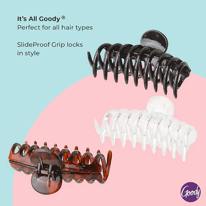 Goody Classics Large Sprial Claw Clips - 12-Pack, Assorted Colors - Great for Easily Pulling Up Your Hair - Pain-Free Hair Accessories for Women, Men, Boys, and Girls