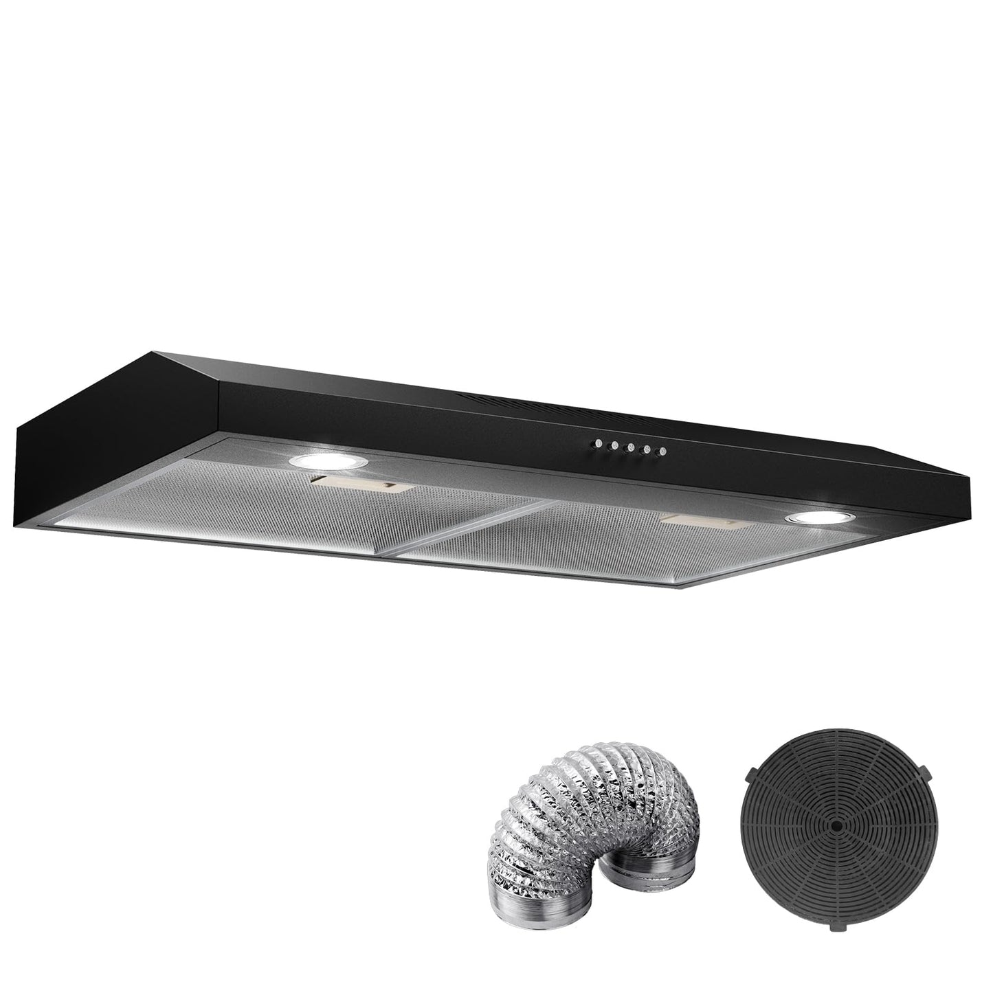 Gveyajo 30 Inch Ultra Slim Under Cabinet Range Hood, 300 CFM Ducted/Ductless Kitchen Vent Hood, Plug-In Exhaust Fan with 3-Speed, LED Lights, Charcoal Filter, Easy Install, Quiet Operation