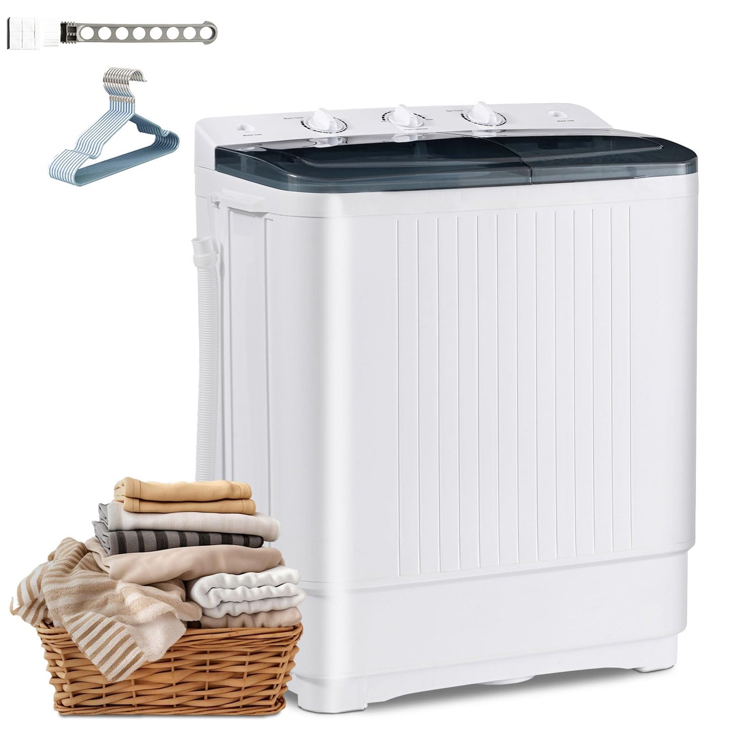 Erivess 2-in-1 Twin Tub Portable Washing Machine, 22Lbs Wash 10Lbs Spin Cycle Capacity, Compact Laundry Washer with Spin Dryer for Household, Apartment, RV