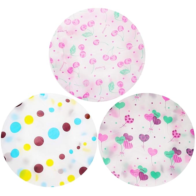 Shower Caps, 3 Pcs Waterproof Bath Caps Plastic Reusable Shower Caps Elastic Band Bath Hair Hat for Women Ladies Spa Salon