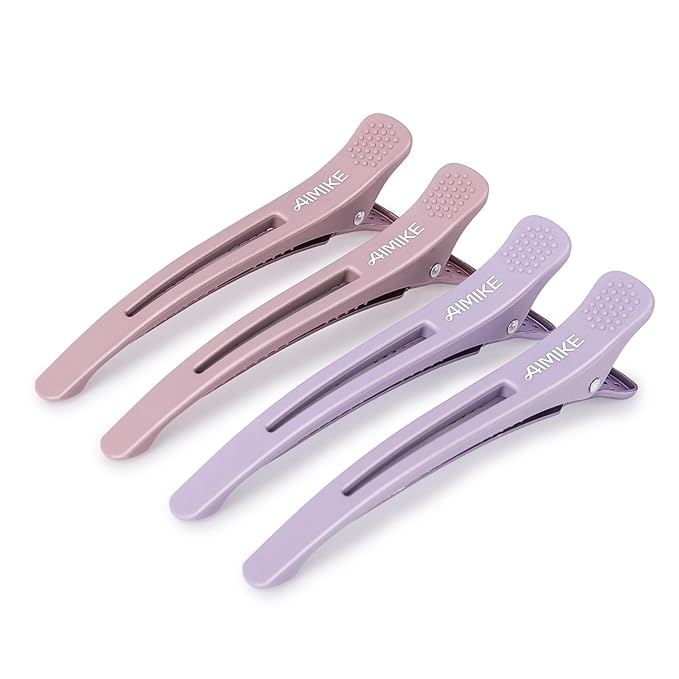 AIMIKE 4pcs Hair Clips for Styling: Sectioning No Crease Duck Billed Clips with Silicone Band, Salon Roller Clips for Women