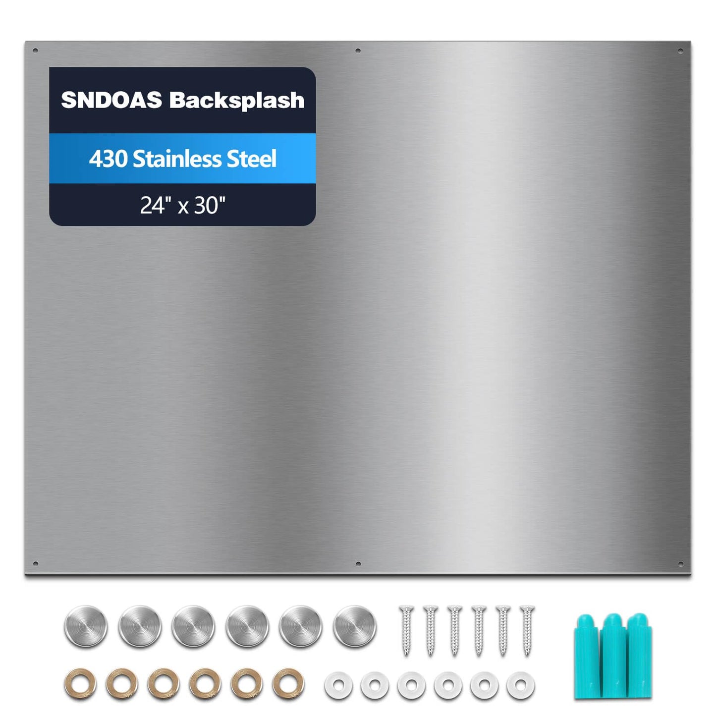 SNDOAS Stainless Steel Backsplash for Stove 30"x24" Stove Backsplash Protector for Wall w/ 6 Pre-Drilled Holes,Ultra Thin Brushed Metal Panel Splatter Guard, Heat&Oil Resistant,Easy Install