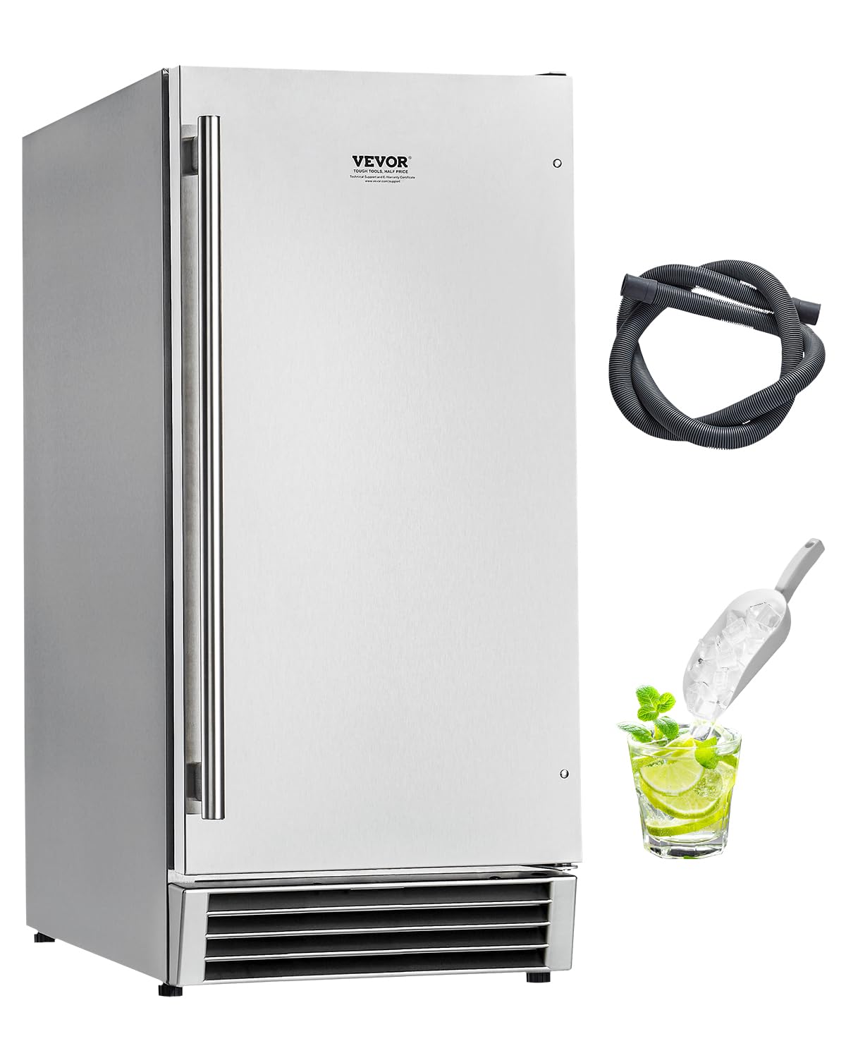VEVOR Under Counter Ice Maker Machine, 50 Lbs/Day Built in Undercounter Ice Maker with Reversible Door, Stainless Steel, Freestanding Ice Make for Restaurant, Outdoor Kitchen, Terrace, Pool