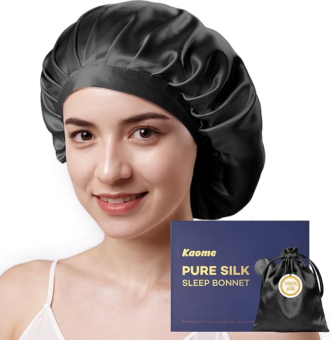 Kaome 100% Mulberry Silk Bonnet for Sleeping Women, 22 Momme Double Layer Silk Hair Wrap, Non-Slip Sleep Cap with Adjustable