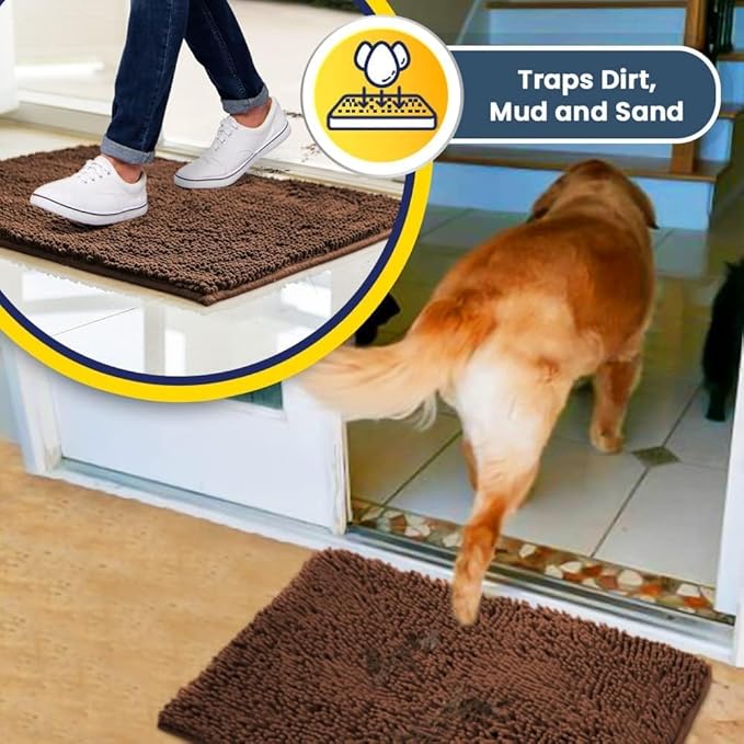 Muddy Mat® | Super Absorbent Door Mat Indoor, Microfiber Quick Dry Chenille Entryway Rug, Non-Slip Front Door Mat, Indoor Mats for Entryway, Machine Washable Pet Rug, Brown 36"x60"