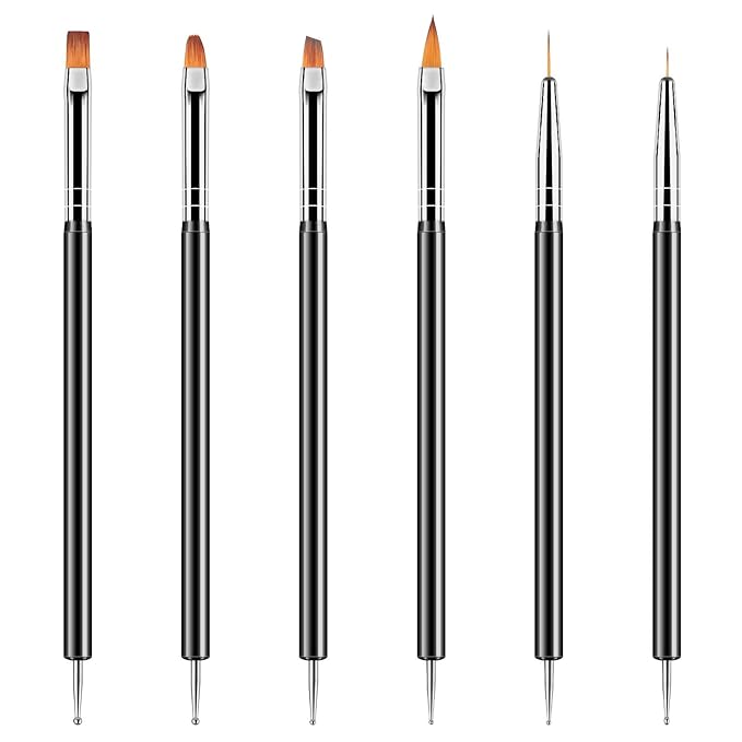 Artdone Nail Dotting Tools 6PCS Double-ended Nail Art Brushes Kit Nail Art Gel Polish Liner Brushes Design Pen For Nail Drawing And Nail Paint Brushes Small Detail Brushes