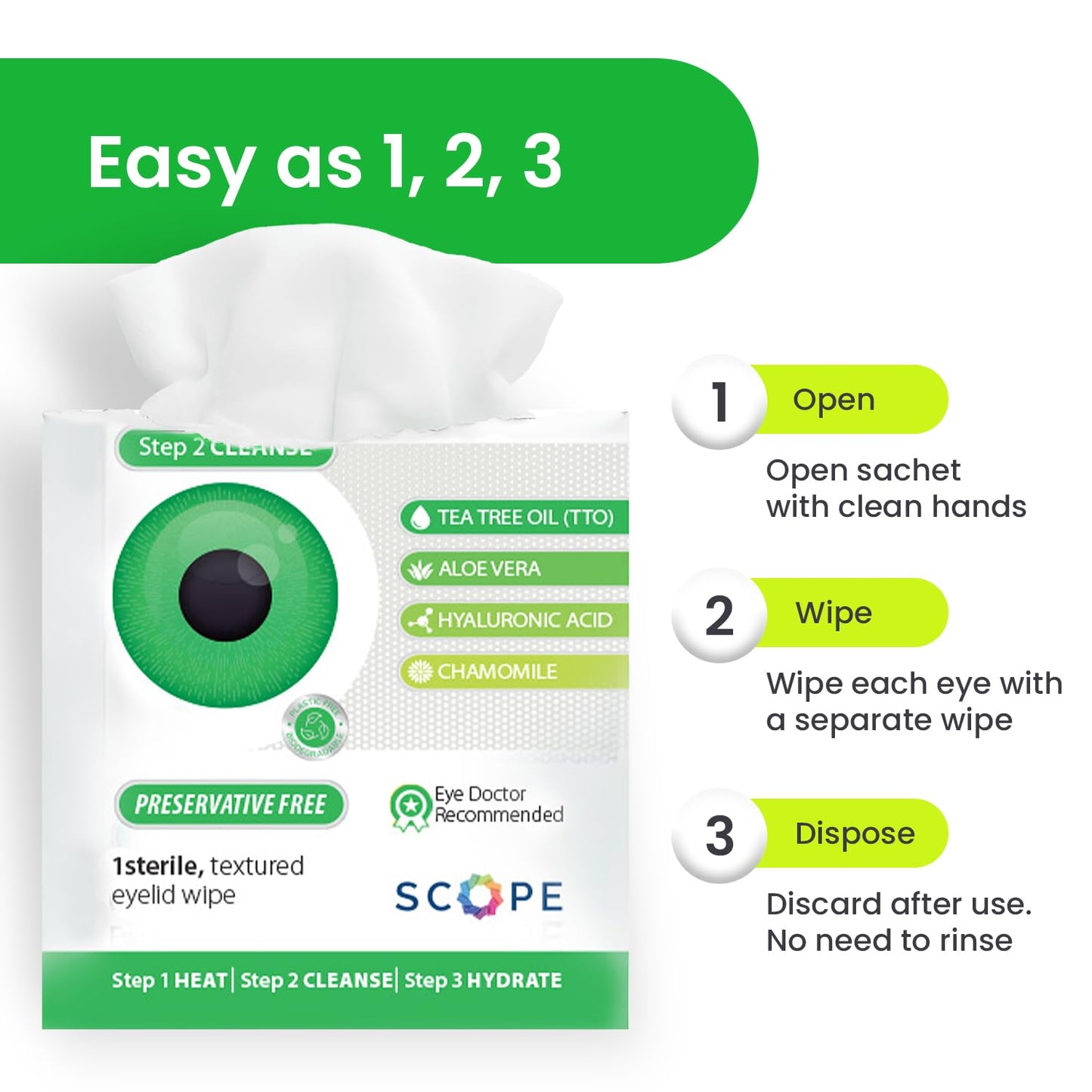 OPTASE TTO Eyelid Cleansing Wipes, 30 Count – Individually Wrapped Tea Tree Oil Eyelid Wipes – Preservative-Free Formula for Daily Use – Eye Doctor Recommended Tea Tree Eye Lid Cleanser